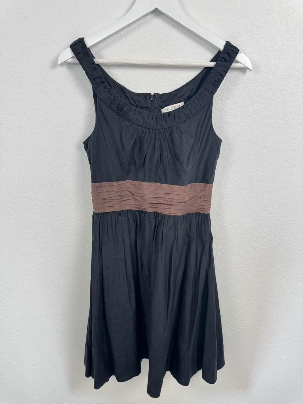 WHBM Cotton Silk Blend Black A-Line Women's Midi Dress